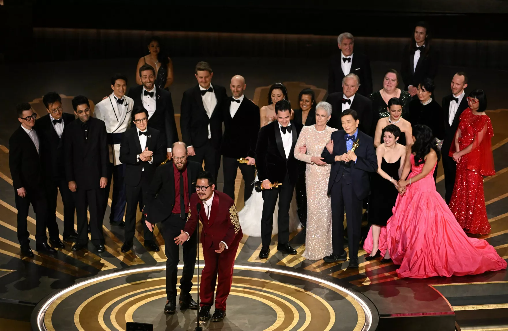 Cast of Everything Everywhere All at Once winning Best Picture at the Oscars - Courtesy of NPR Illinois