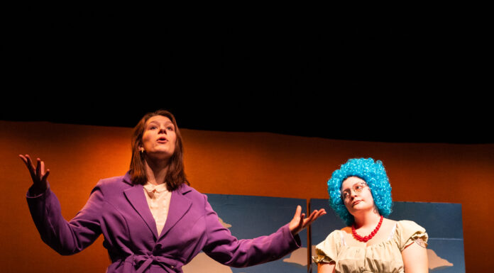 (left to right) Marissa Morgans (Quincy) and Ciara Neidlinger (Marge) retell The Simpsons episode in act two - Photos by Noli French